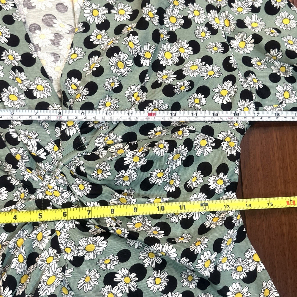 NWT Sandro Ruched Printed Linen-Blend Dress Size:40(US 8) Floral Polka Dot Green - Picture 7 of 11